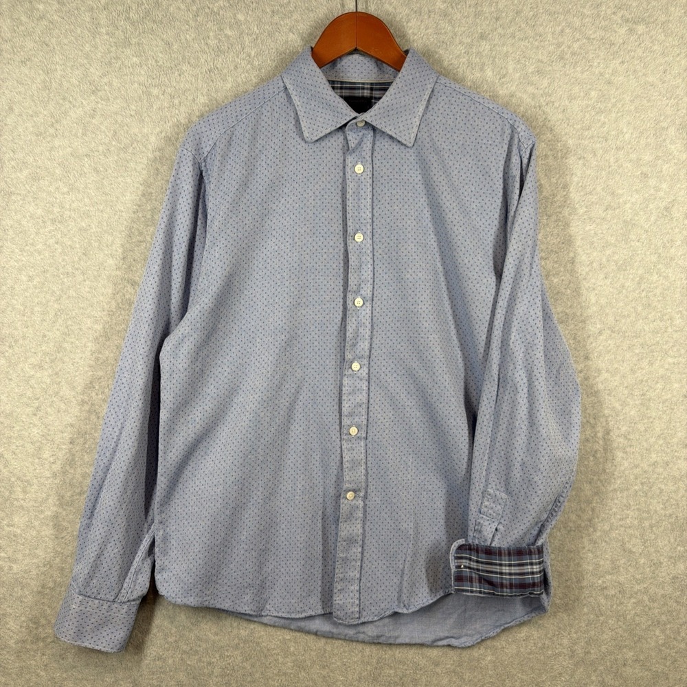 Jos A Bank Reserve Blue Polka Dot Shirt Mens Size Large Tailor Fit Long Sleeve